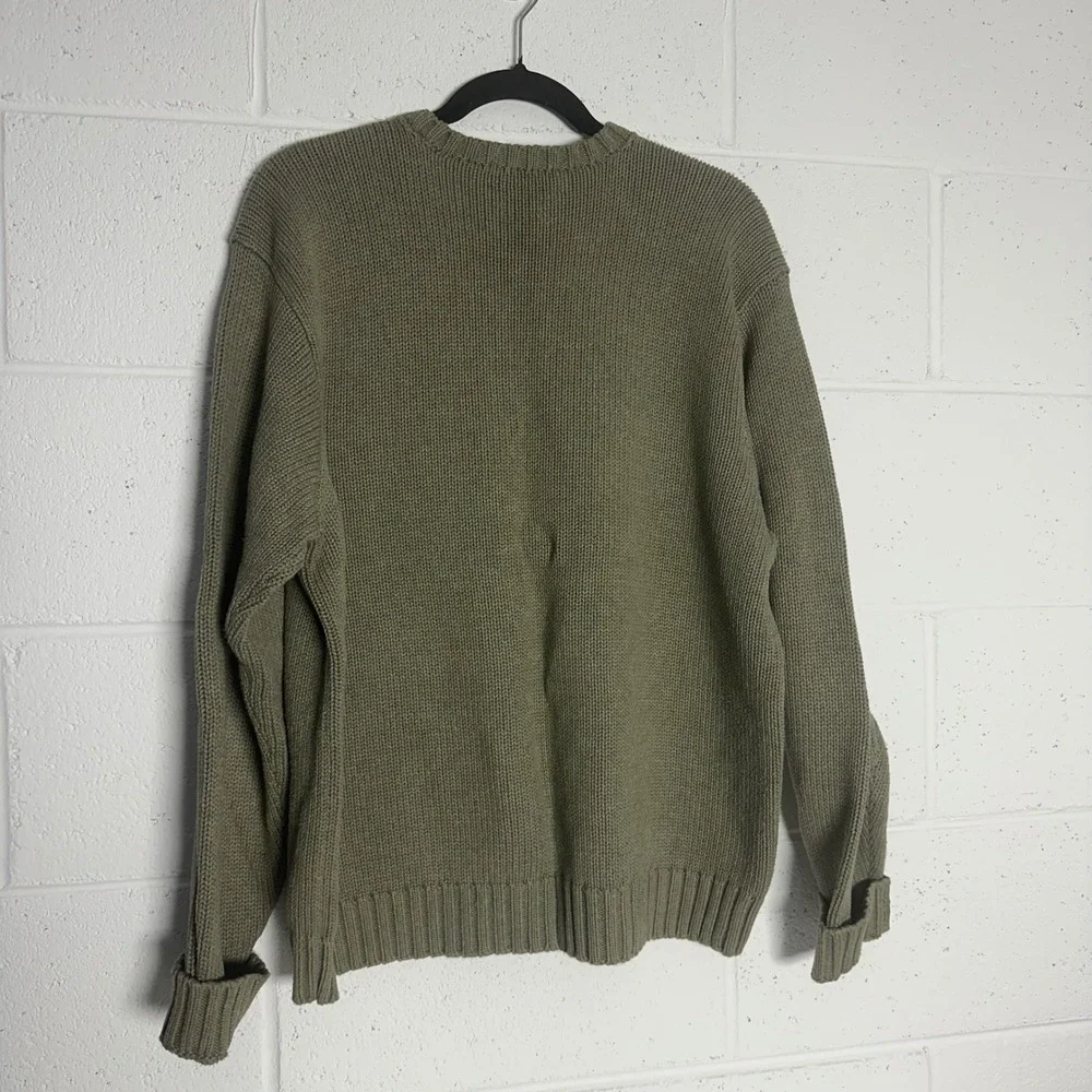 Polo Ralph Lauren Mens XL Olive Green V-Neck 100% Cotton Shaker Knit Sweater